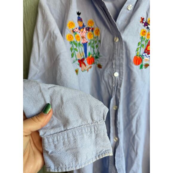 Vintage 90s Fall/Pumpkin Emroidered Chambray Button Up 0X - Picture 5 of 7